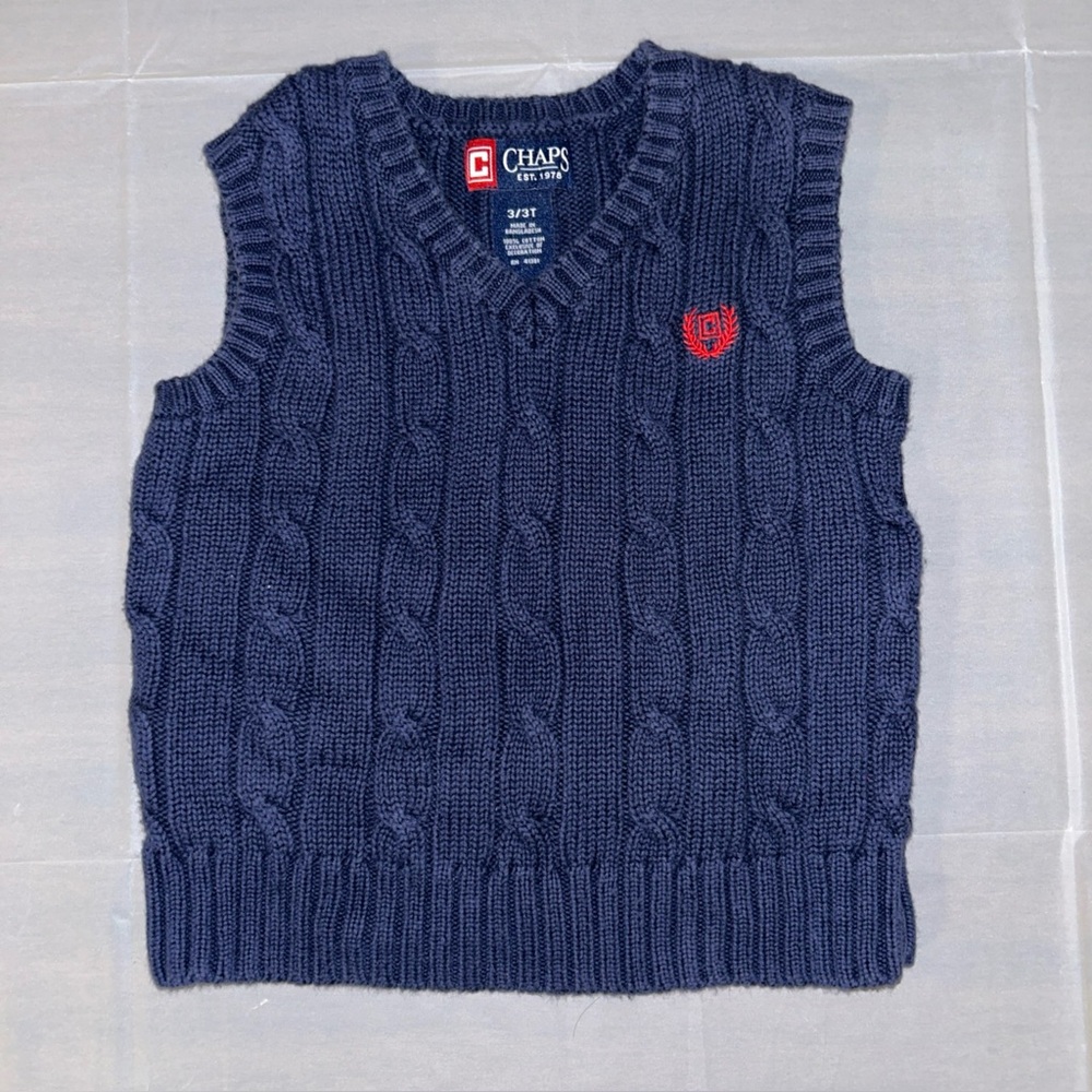 Chaps Boys‎ Blue Sweater Vest 3T Christmas Holidays Church